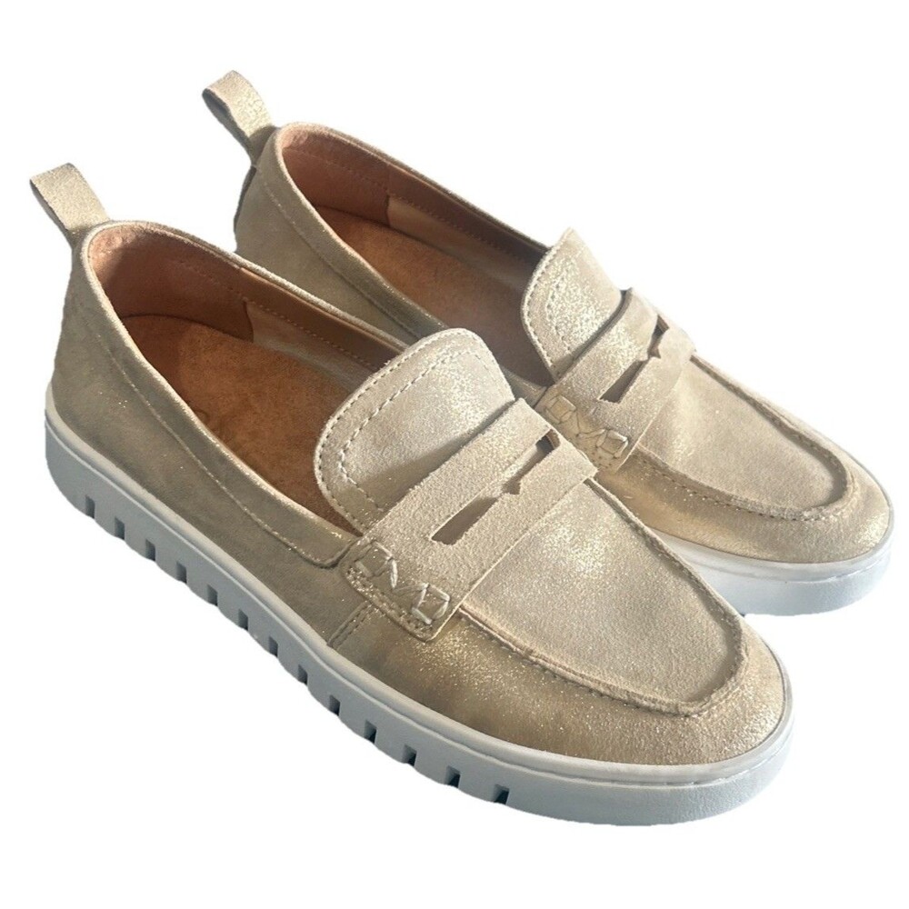 Vionic Uptown Womens Size 6 Leather Penny Loafers Slip-Ons Gold Metallic Shoes - Picture 4 of 16